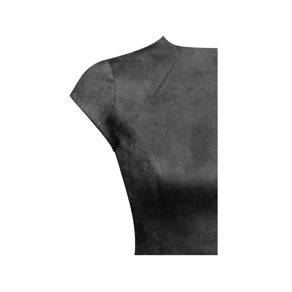 Jacq Backless Black Mini Puffy Suede Dress - Picture 15 of 16